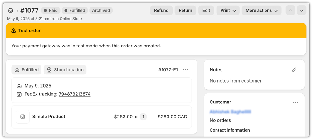 order detail page in shopify 
