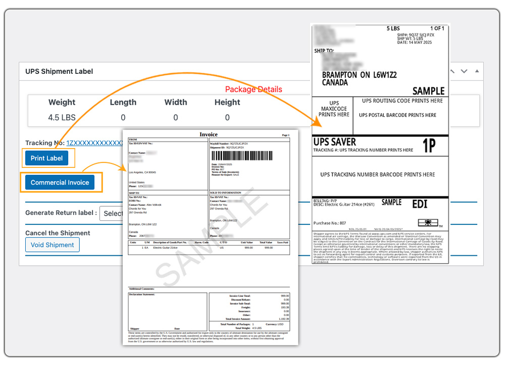 ups international shipping documents in woocommerce
