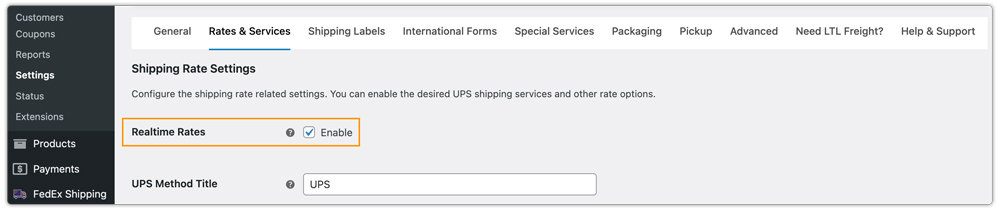 enable ups real time rates