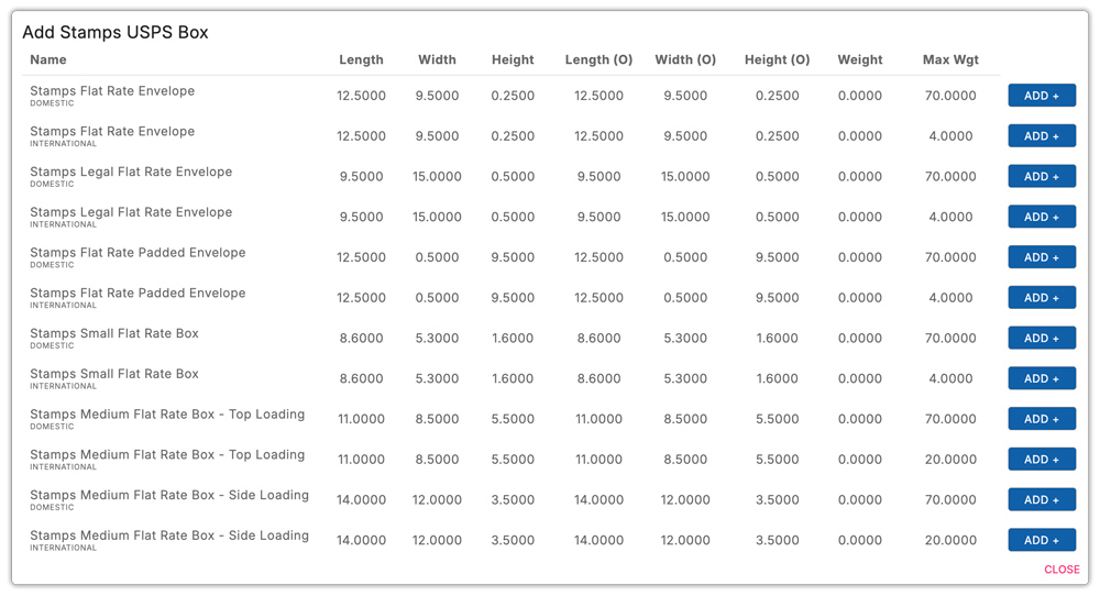 add stamps usps boxes in multi carrier app