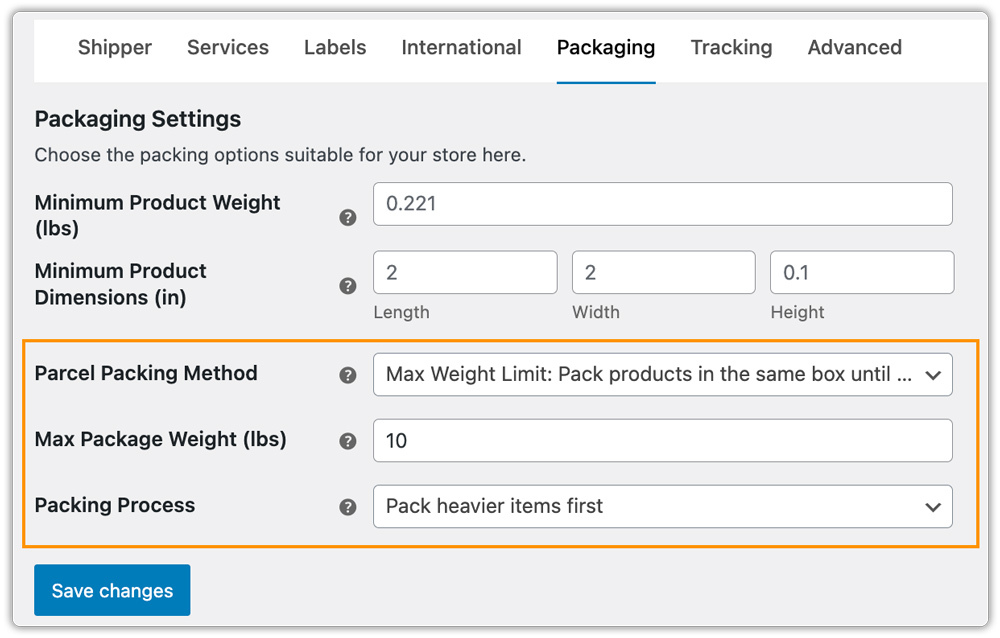 weight based packaging