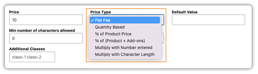 woo add ons pricing