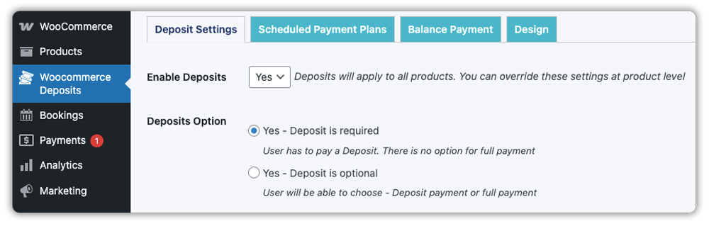 deposits on product pages