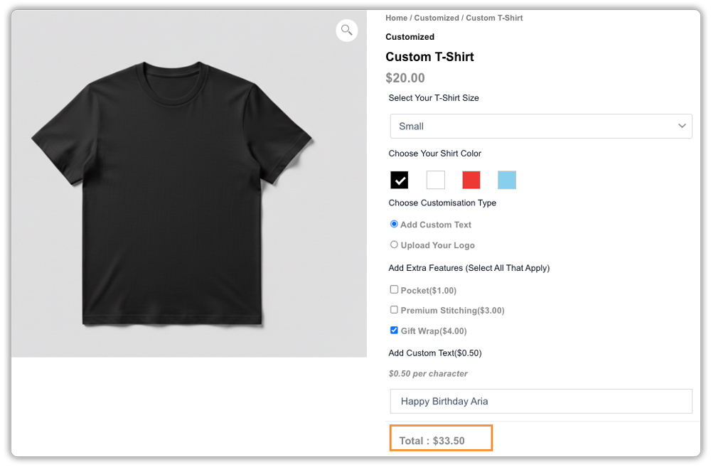 woo extra fees in product page