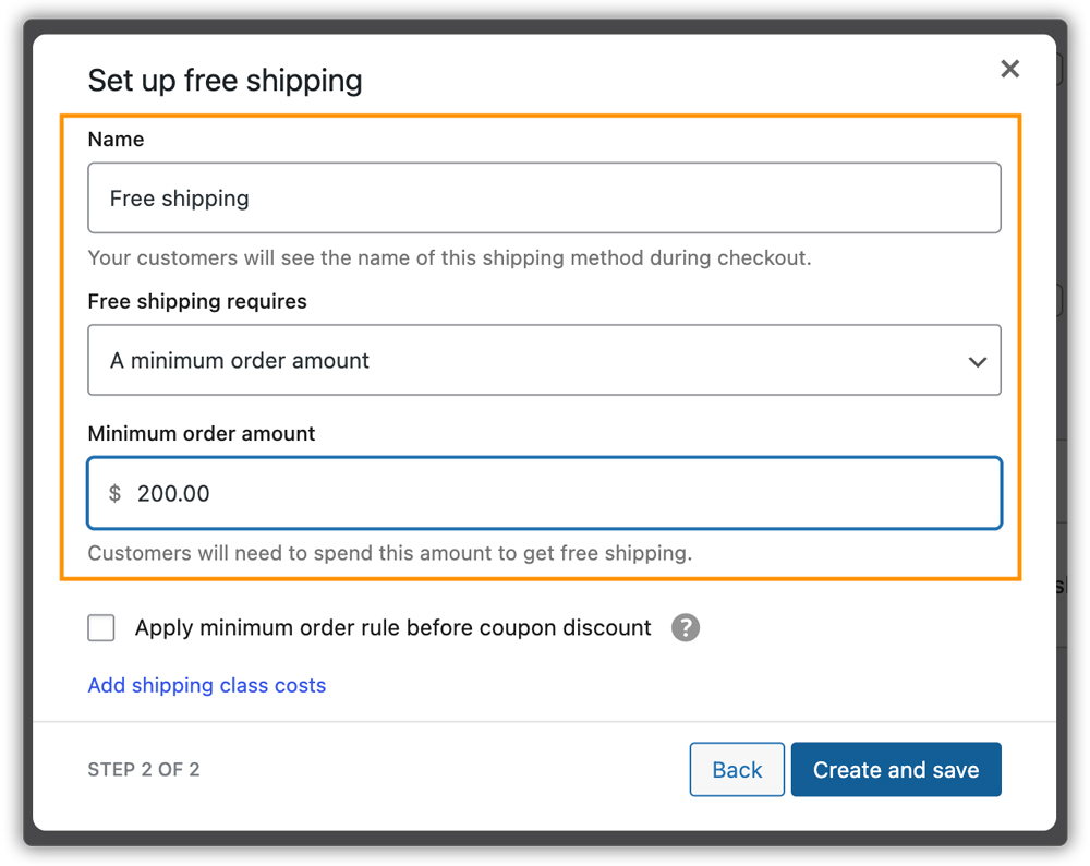 free shipping condition for woocommerce shipping zone