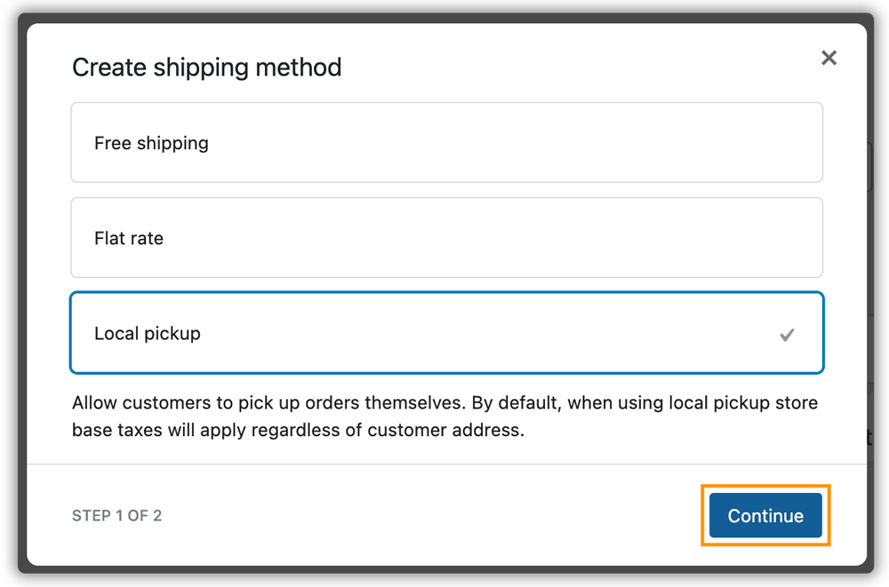 local pickup for shipping zone