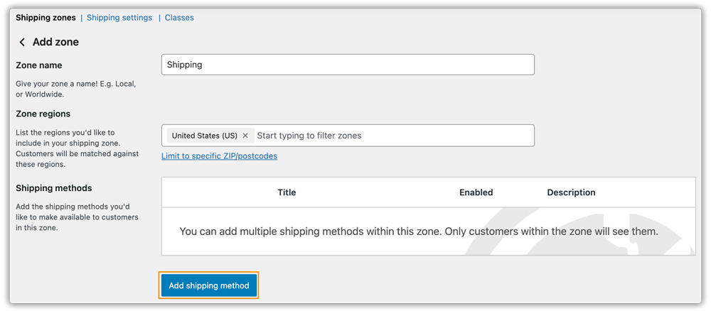 add shipping methods in shipping zone
