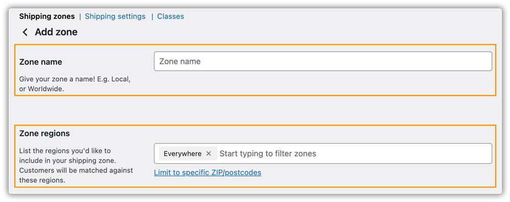 add zone details in woocommerce