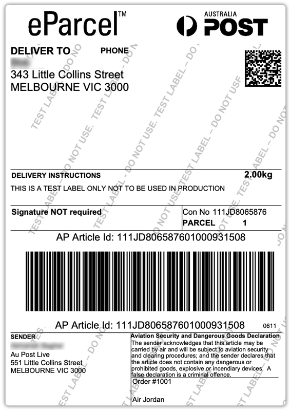 eparcel label in shopify