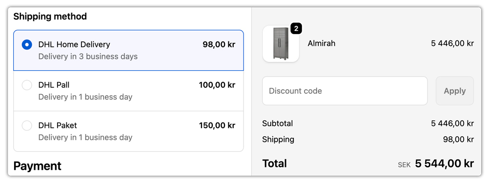 dhl freight sweden delivery estimates at checkout