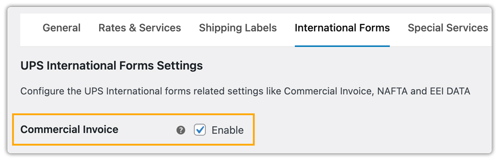 enable commercial invoice