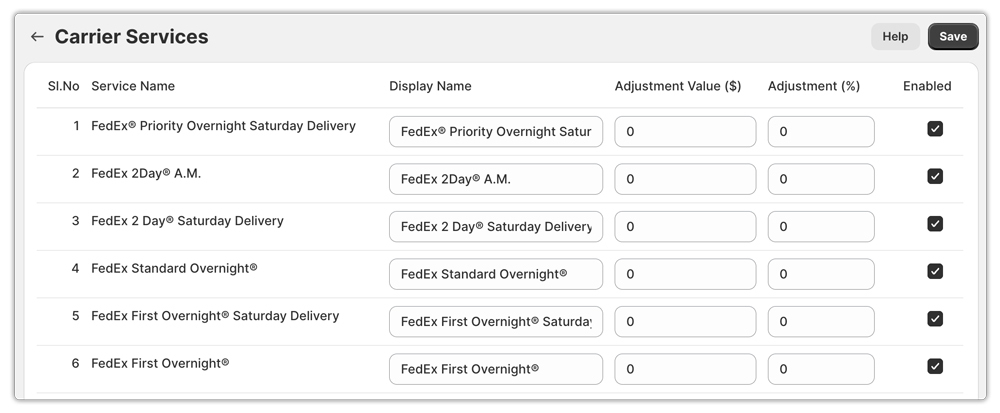fedex carrier services in shopify