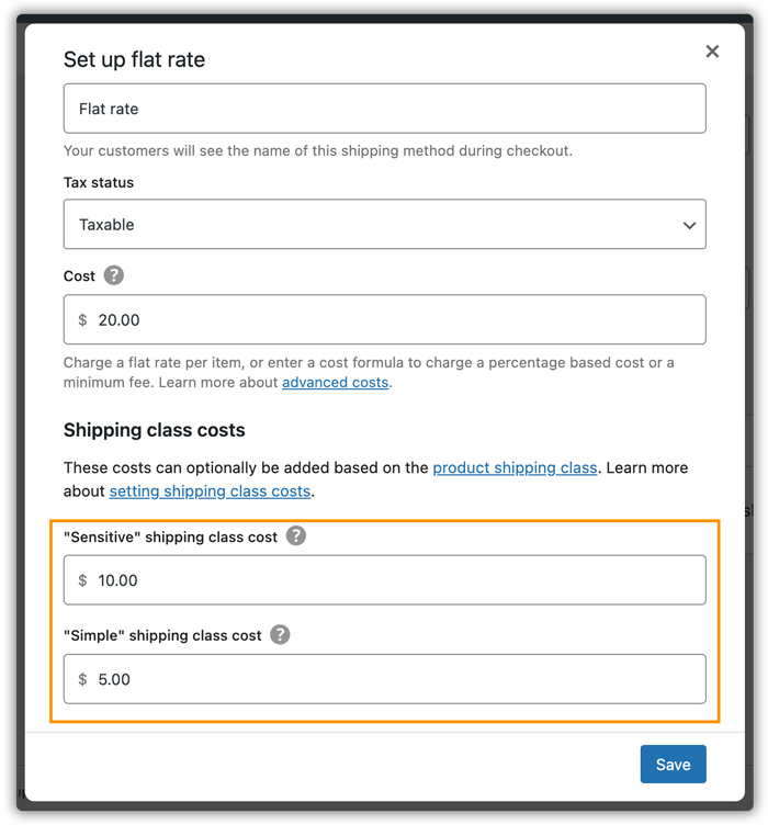 flat rate for shipping class