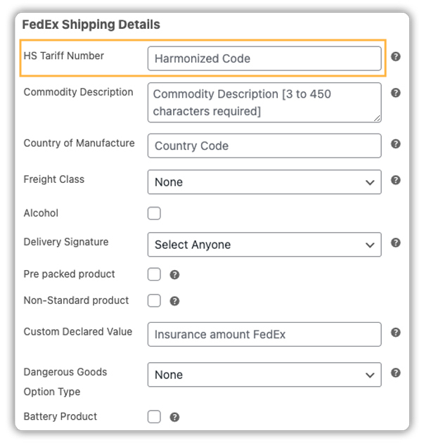 hs code for product for woocommerce export business