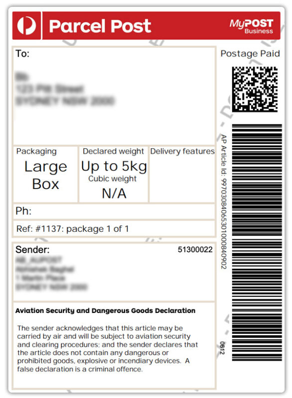 australia post label in shopify
