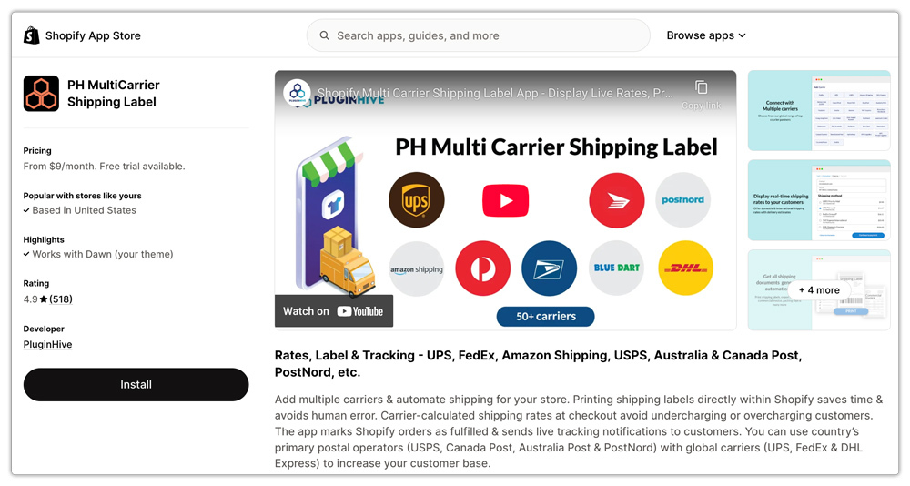 multi carrier app landing page