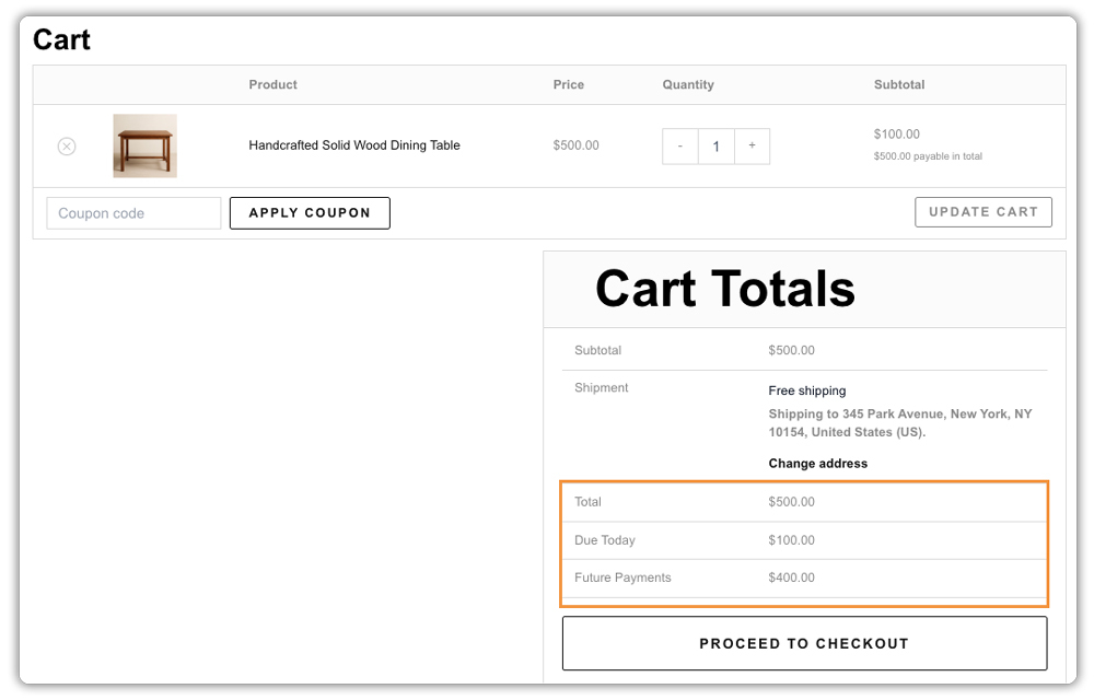 table ordering with deposits