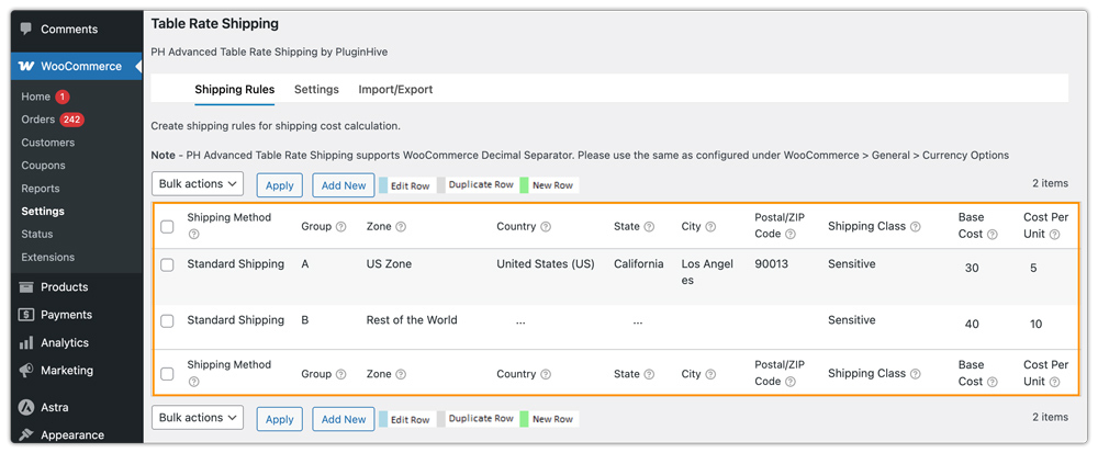 woocommerce table rate shipping rules