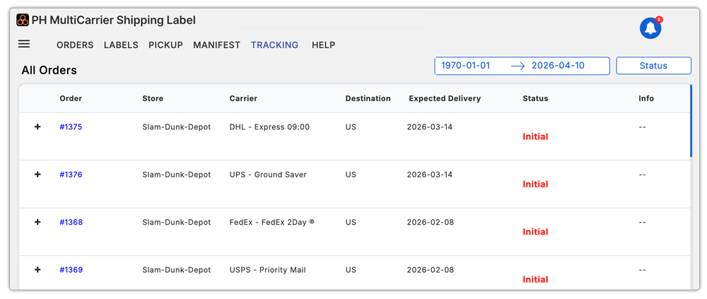 Shopify multi carrier app tracking tab