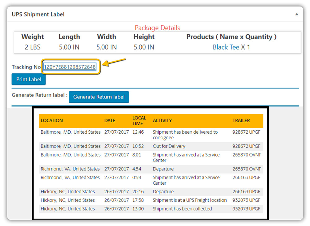 ups tracking id generated