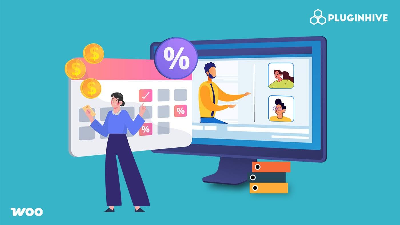 woocommerce illustration showing installment payment and online course purchase