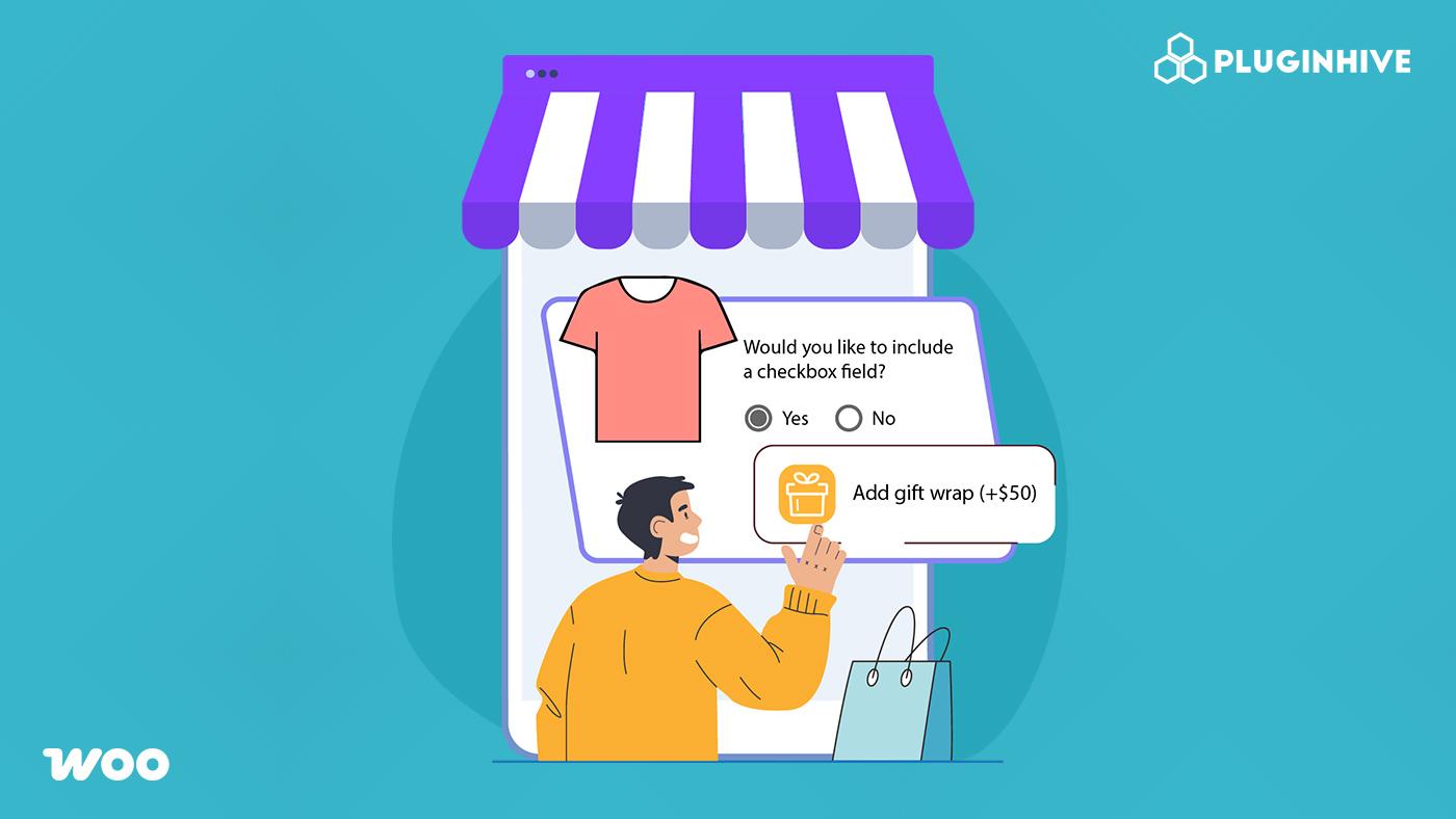 woocommerce checkbox product page illustration showing add-on selection with checkbox option