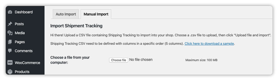 woocommerce shipment tracking manual csv import settings 