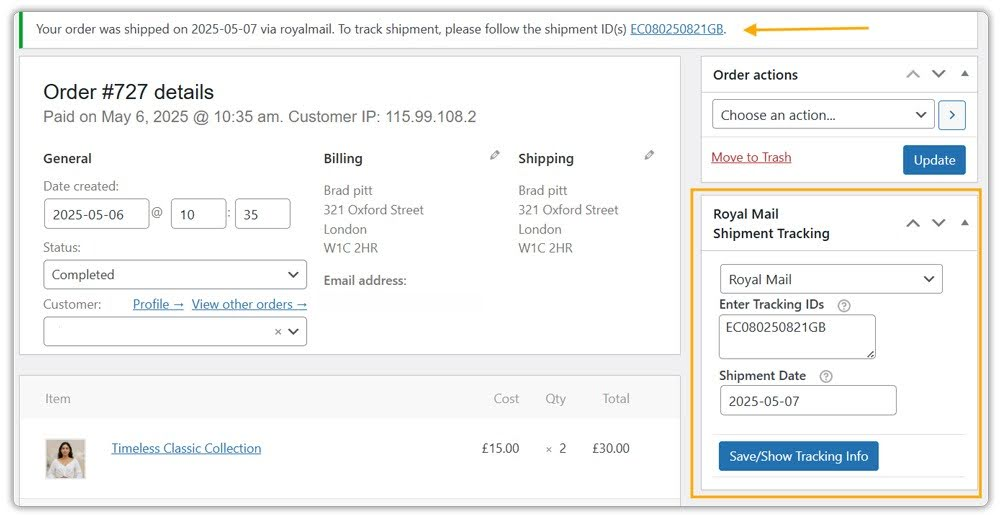 tracking id and shipment date fields