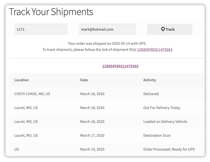 woocommerce shipment tracking lookup page 