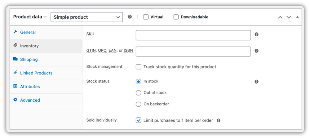 woocommerce inventory settings