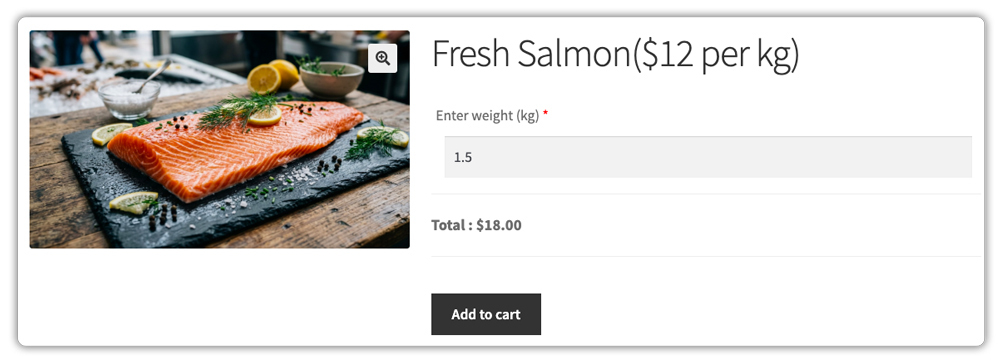 woocommerce product page showing salmon