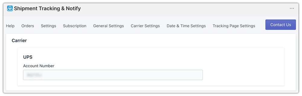 add ups carrier account in shopify tracking app