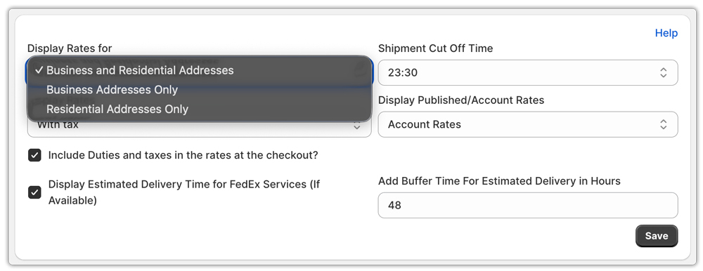 display rate selection in fedex app