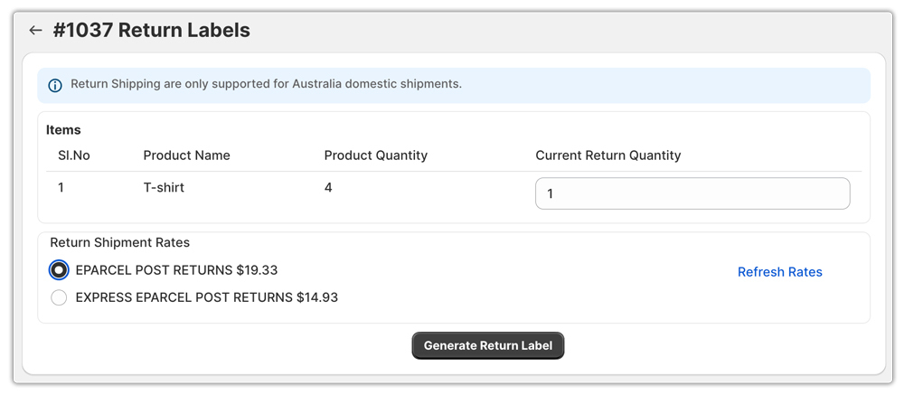 australia post return label settings