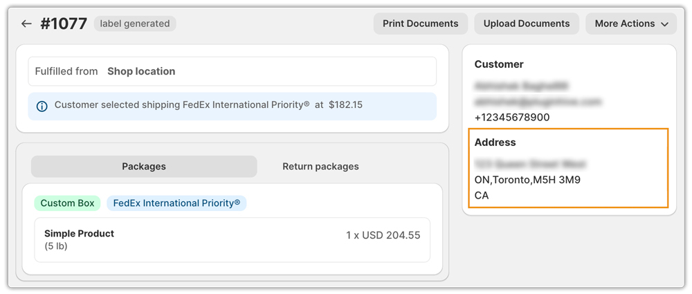 address line in fedex app