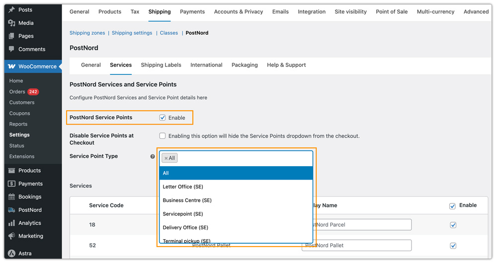 select postnord service points 