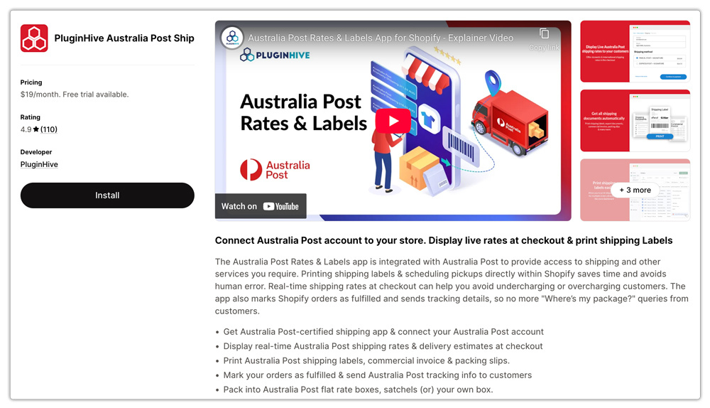 pluginhive australia post shopify app landing page