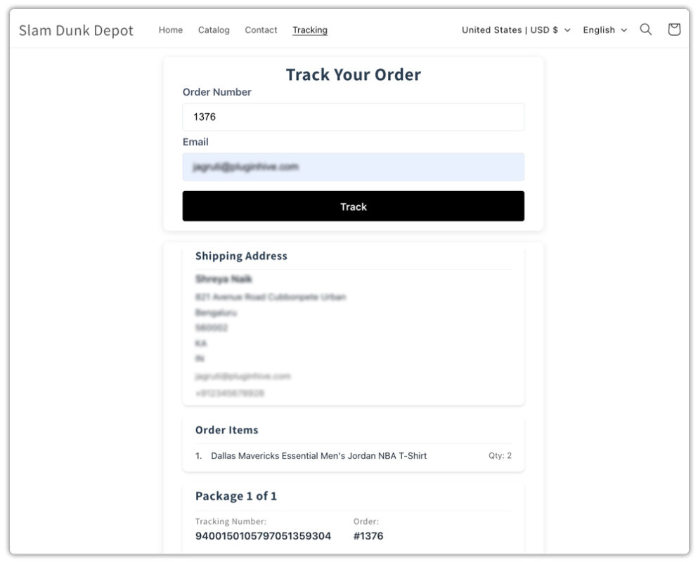 branded tracking page in storefront