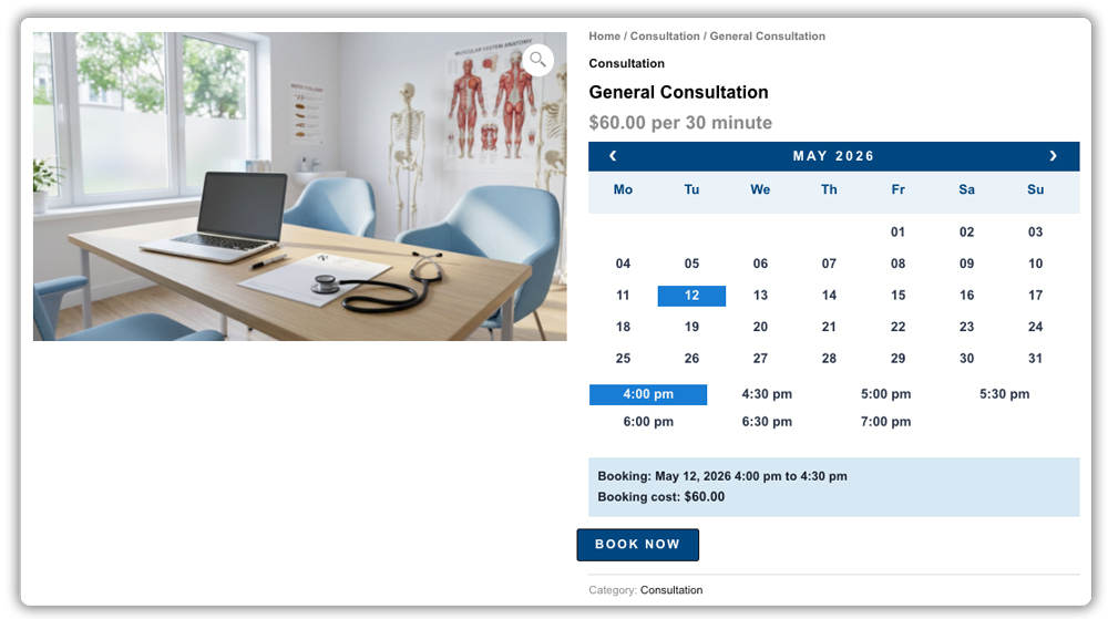 woocommerce booking product page