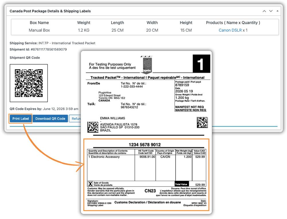 international tracked packet shipping label