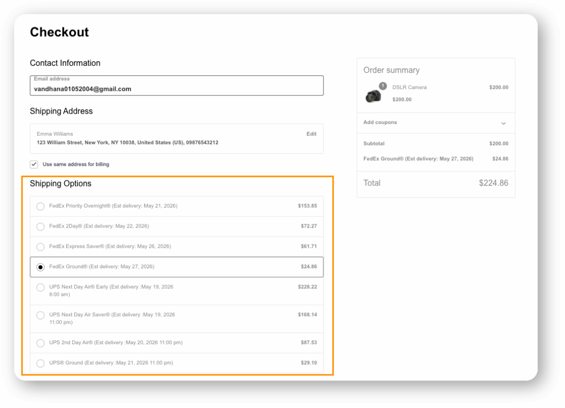 live multi-carrier shipping rate