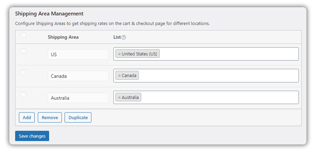 shipping area management