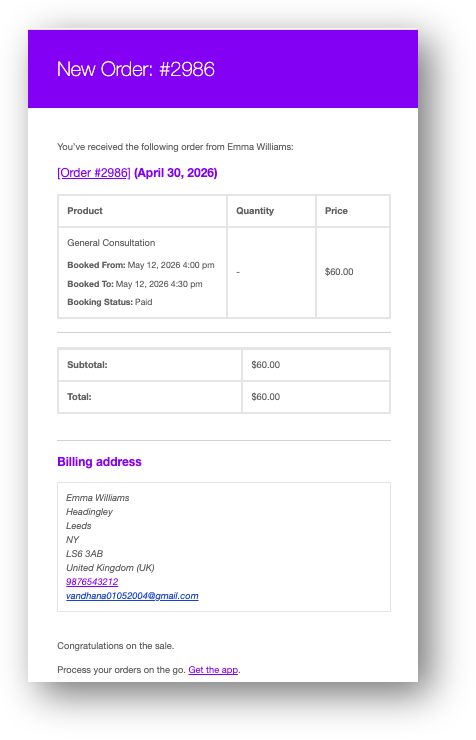 admin new order notification email 