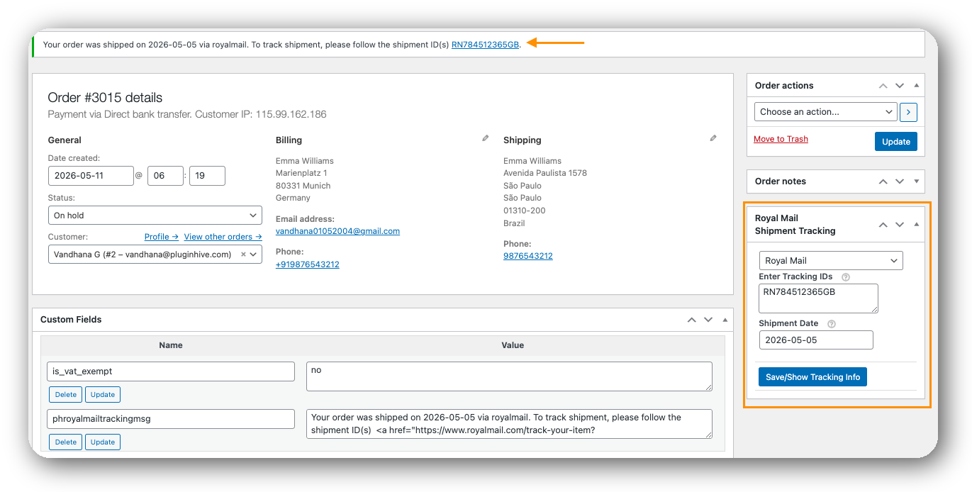 woocommerce order detail page