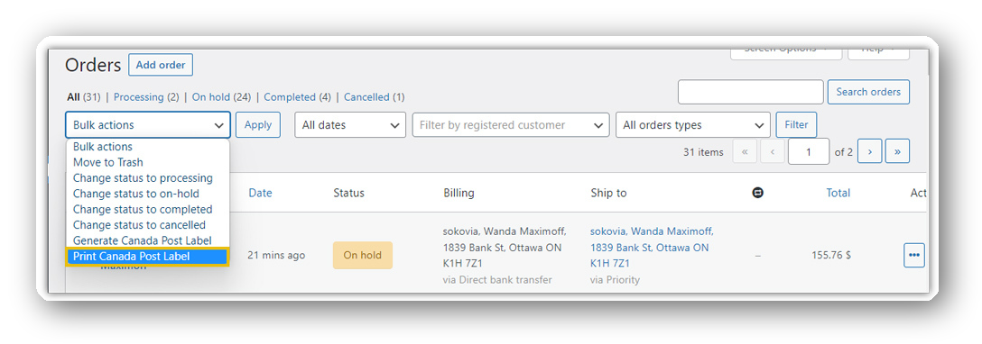 woocommerce orders