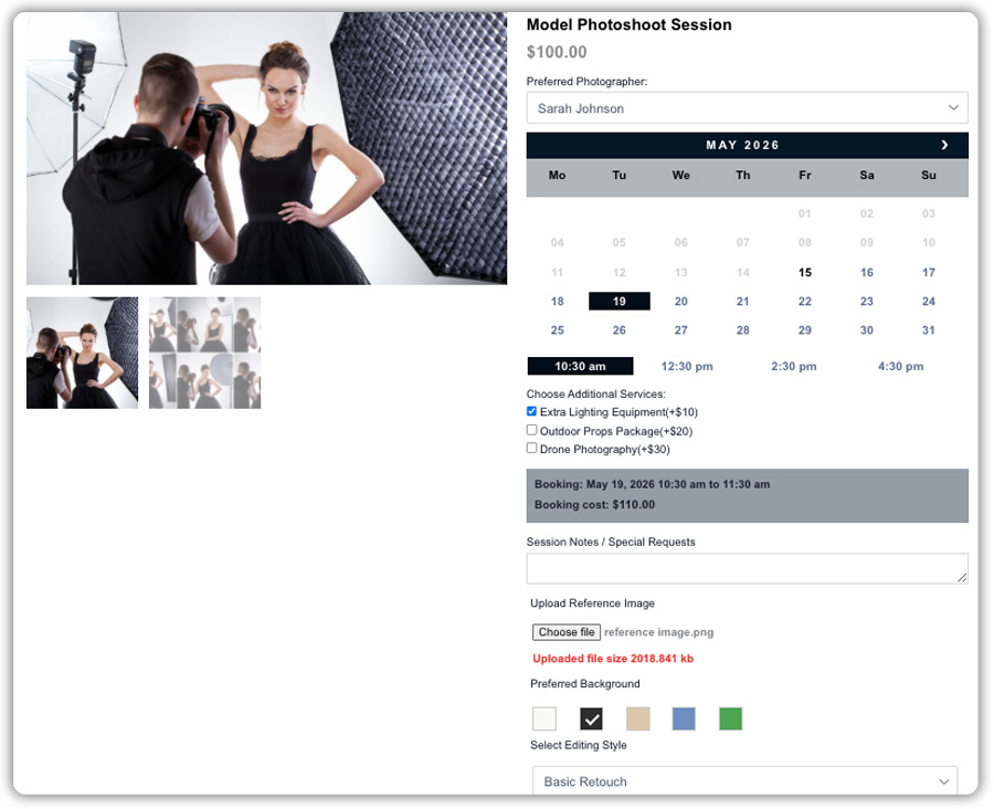 woocommerce photography booking