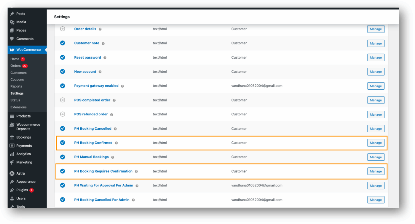 woocommerce settings emails