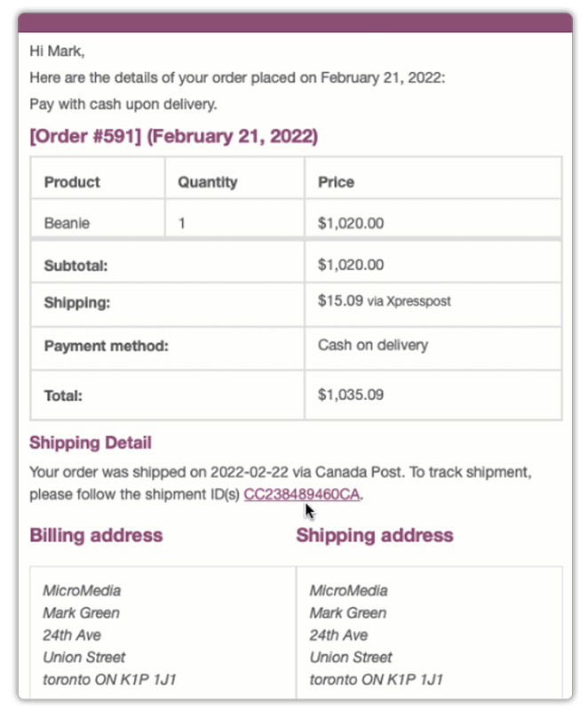 order completion email