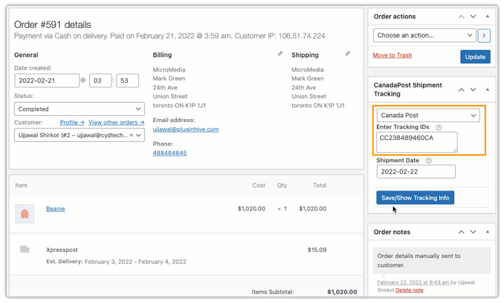 canada post tracking number