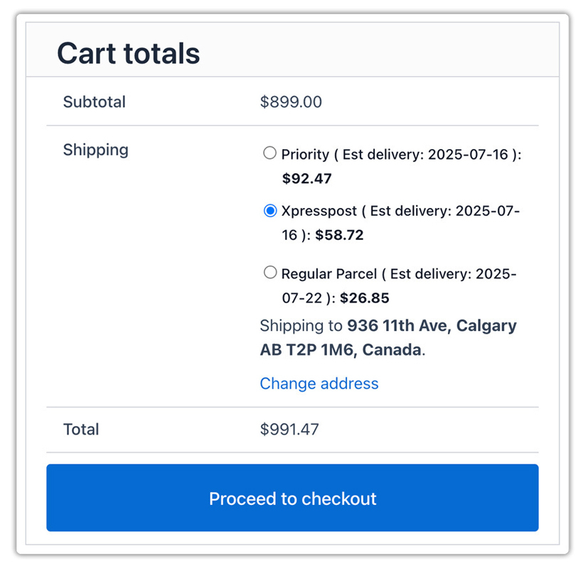 canada post xpresspost shipping option